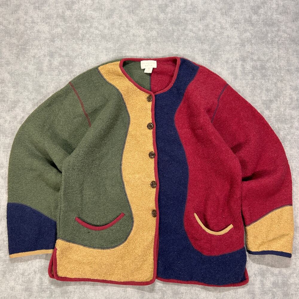 Vintage Christopher & Banks Wool Color Block Cardigan Sweater Womens Medium